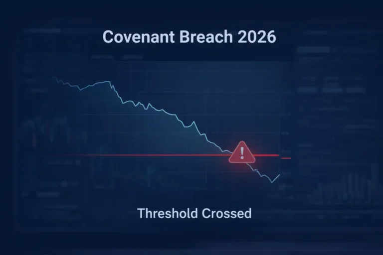 Covenant breach showing financial threshold being breached and triggering lender response
