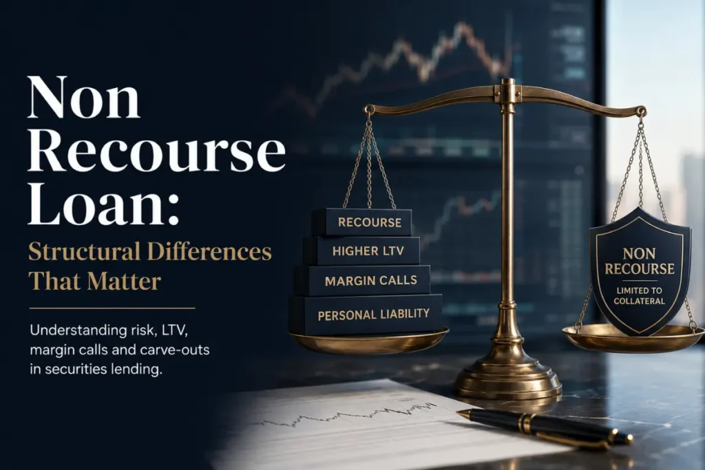 Scales comparing recourse and non recourse loan structures in securities lending