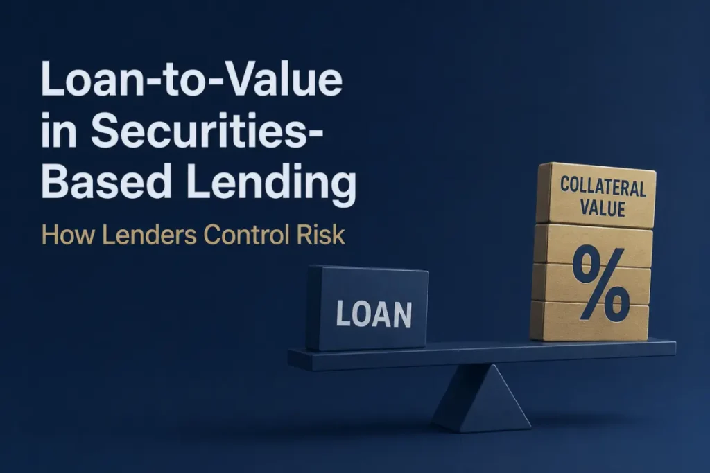 Balance scale showing loan against collateral value illustrating loan-to-value in securities-based lending
