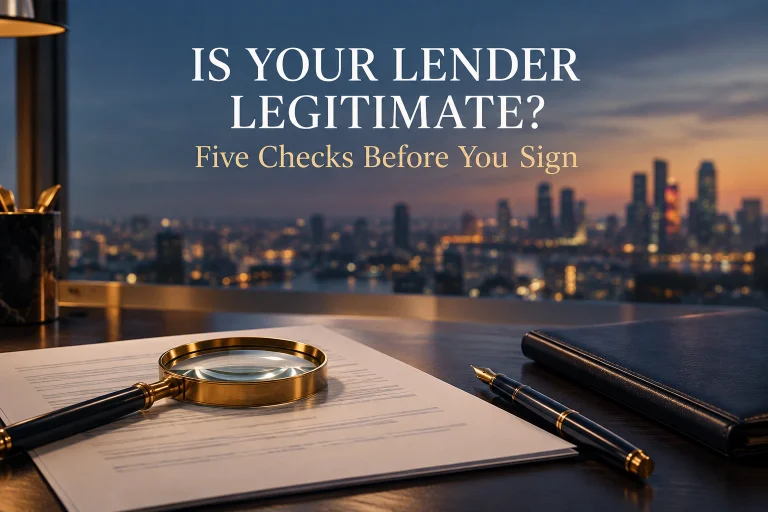 How to check if a lender is legitimate, a term sheet under a magnifying glass on a private office desk